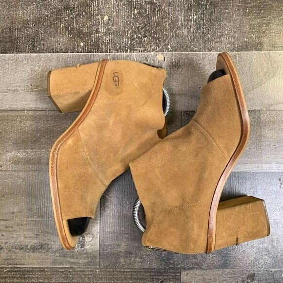 UGG womens 10 Ginger suede peep toe Ankle boot strap heel - Picture 7 of 10